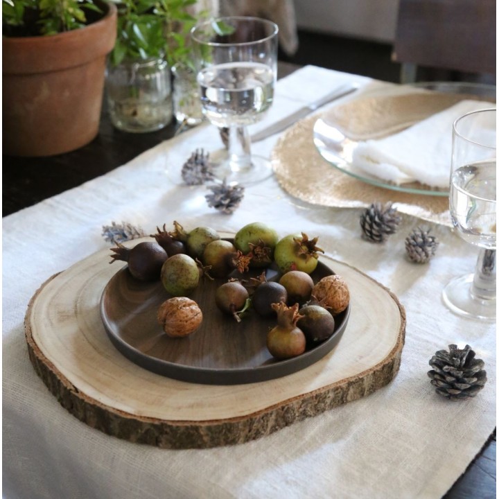 Disque en bois avec bord en ecorce naturelle d30 h2.5 cm