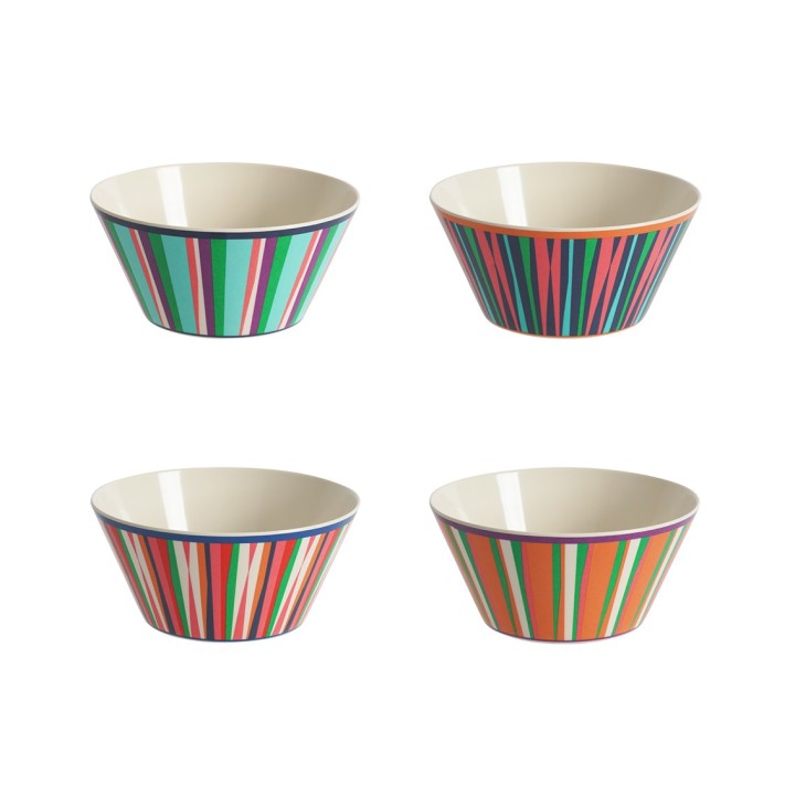 Set of 4 pop stripes assorted colorful melamine bowls