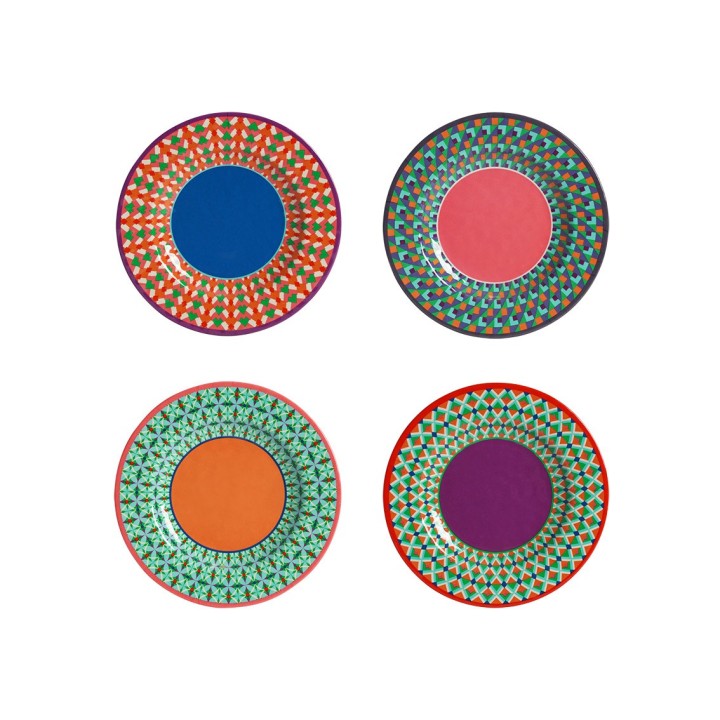 Set of 4 pop stripes assorted colorful dessert plates