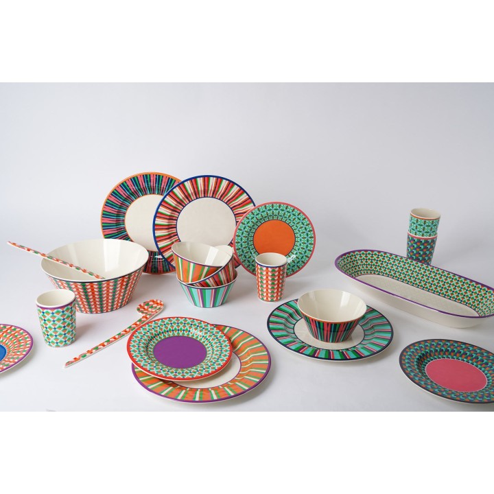 S/4 piatti piani pop stripes melamina colori assortiti