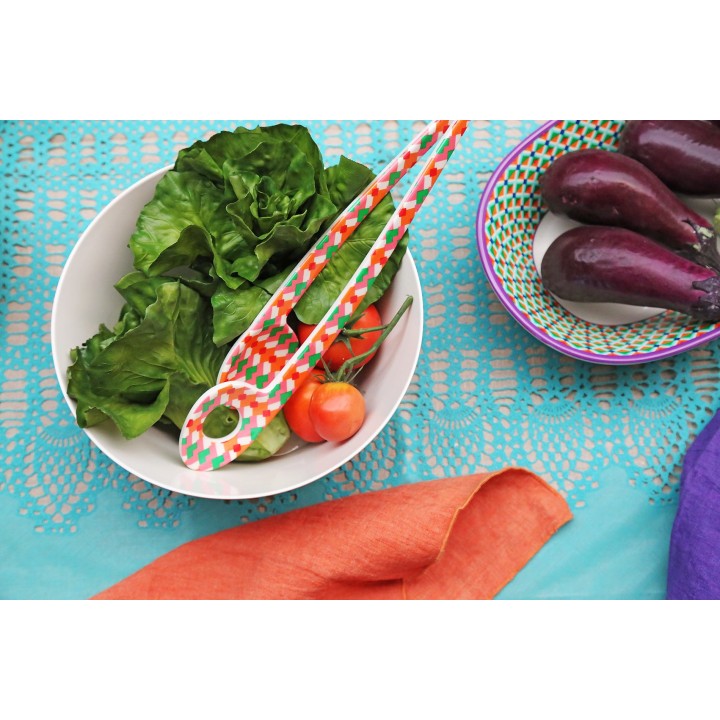 Set of 2 pop stripes melamine colorful salad cutlery