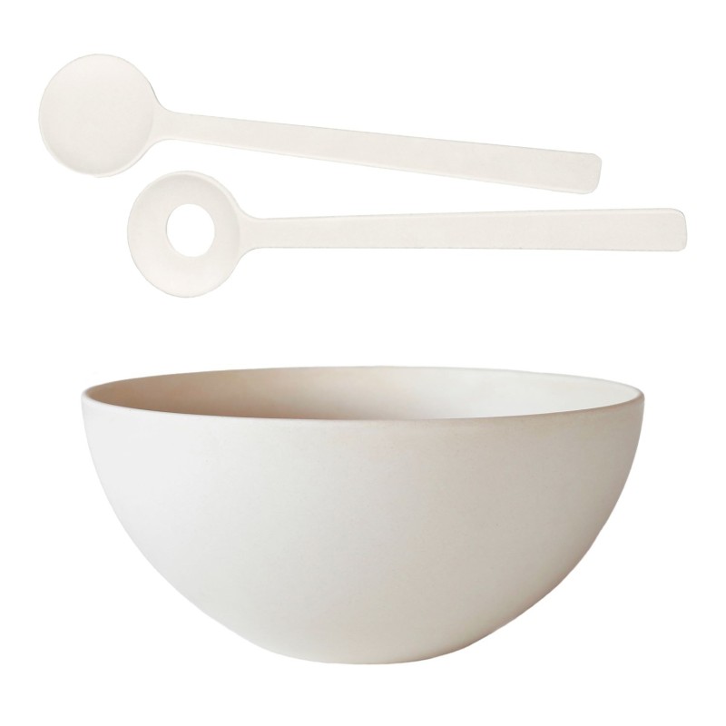 Ciotolona+posate in melamina colore crema 03 d29 h13 cm