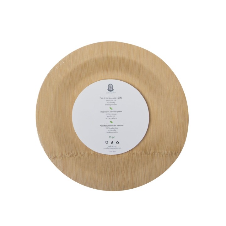 Assiette jetable couleur naturelle en bambou d22.5 cm