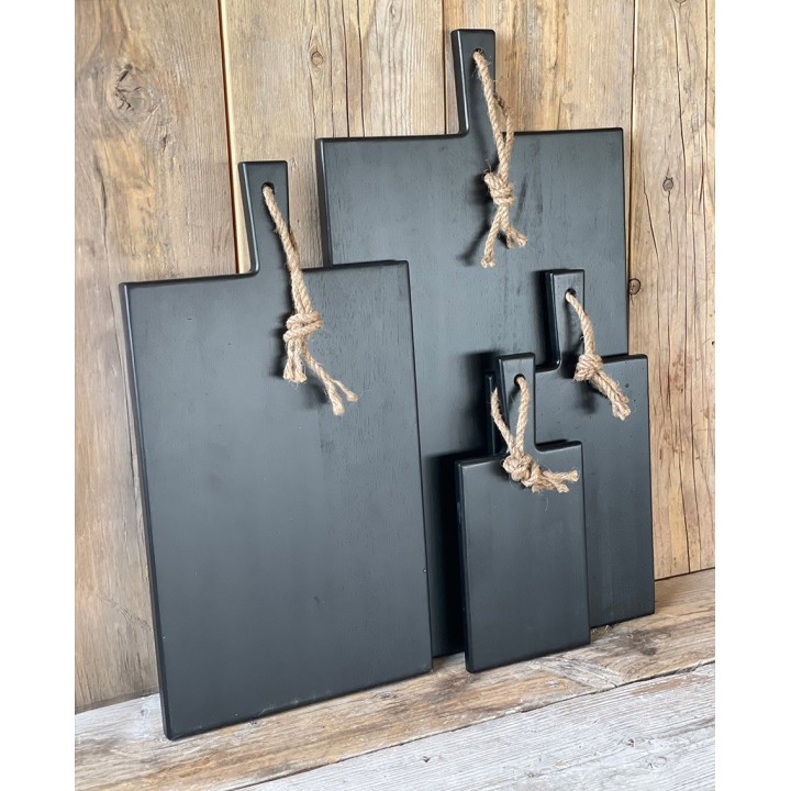 Tagliere legno nero corda naturale (mis.1) 14 x 21 cm