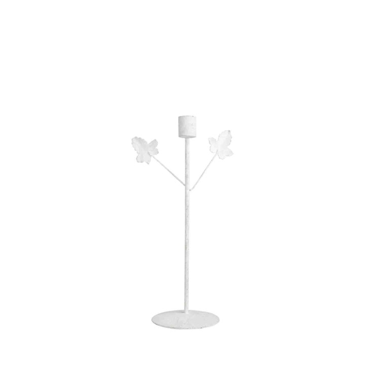 Candelabro ferro foglie bianco h28 cm
