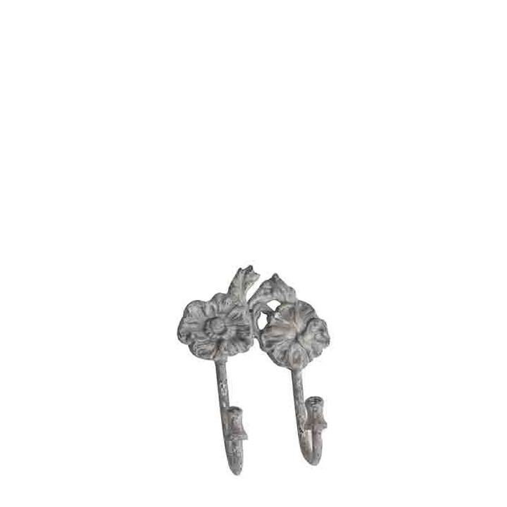 Cast iron double hook with flowers and leaves