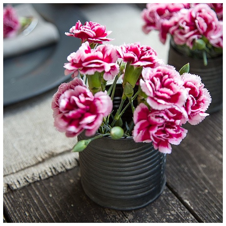 Dark matt tin jar with horizontal stripes and glass d8 h8 cm