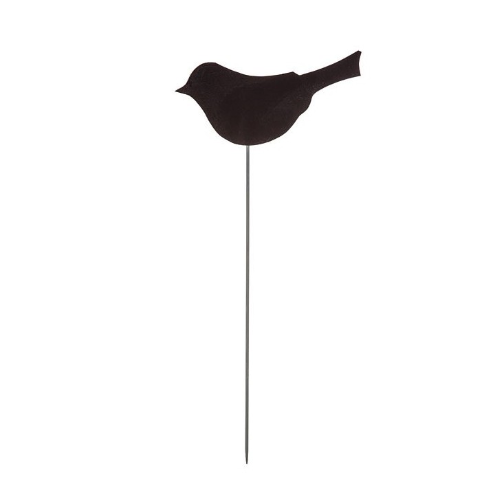 Oiseau noir en fer-blanc tableau sur bÂton 7 x 15 h30 cm