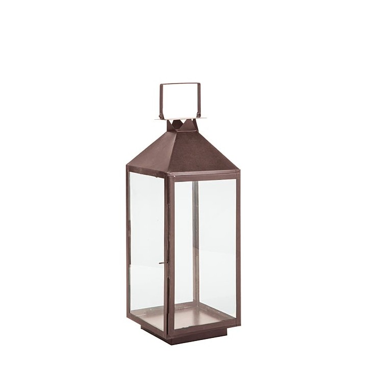 Rectangular rust iron and glass lantern 19 x 19 h50 cm