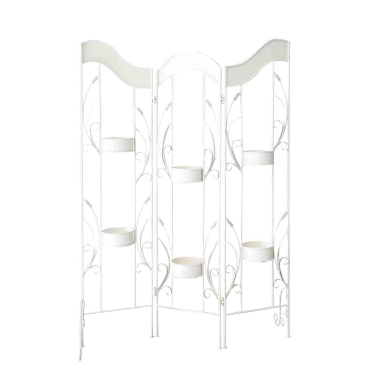 Paravent en fer blanc avec 3 paneaux et 6 porte-vases 105 cm