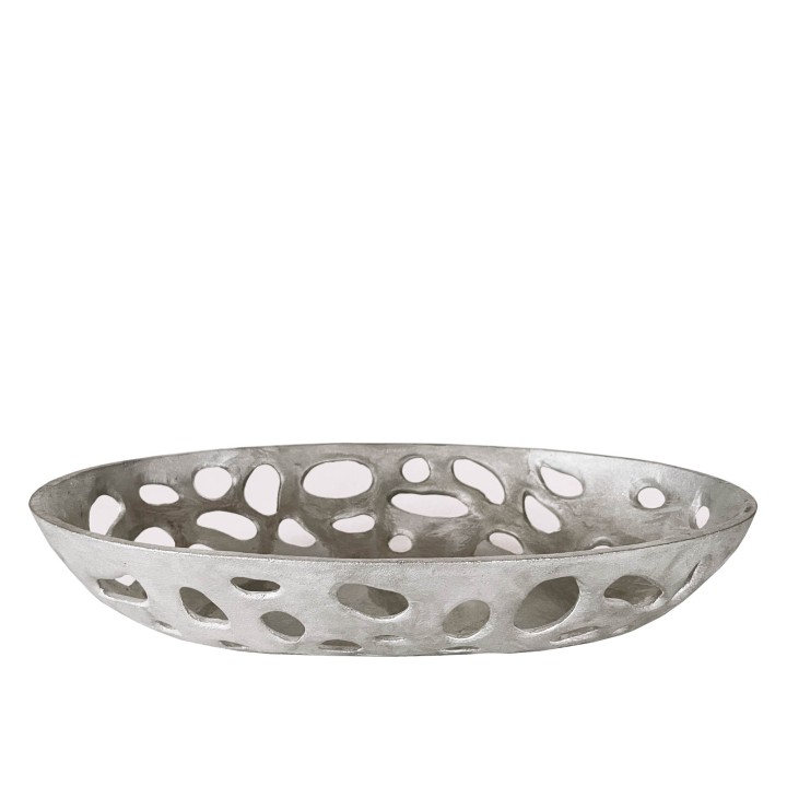 Portafrutta metallo ovale bordo fori irregolari 30 x 45 h9 cm