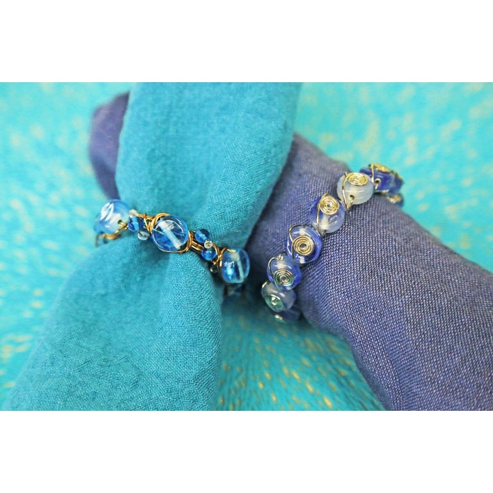 Rond de serviette avec perles bleues d6 cm