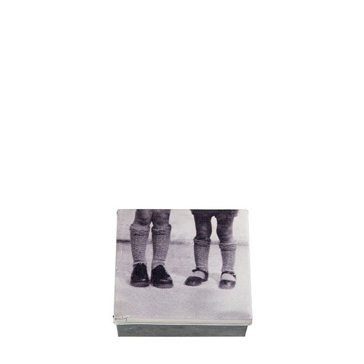 Tin box with little girl's and boy's feet