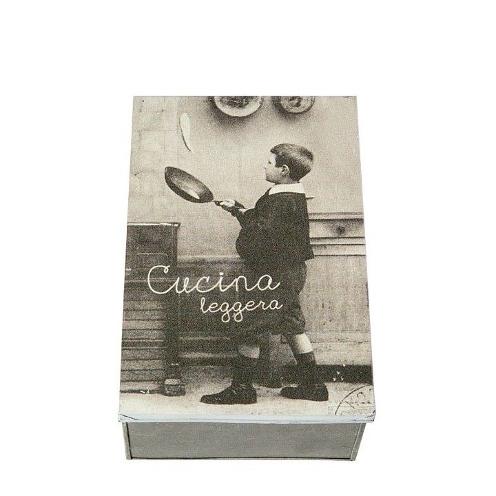 Box in latta foto bambino e scritta cucina leggera 21 x 32 h12 cm