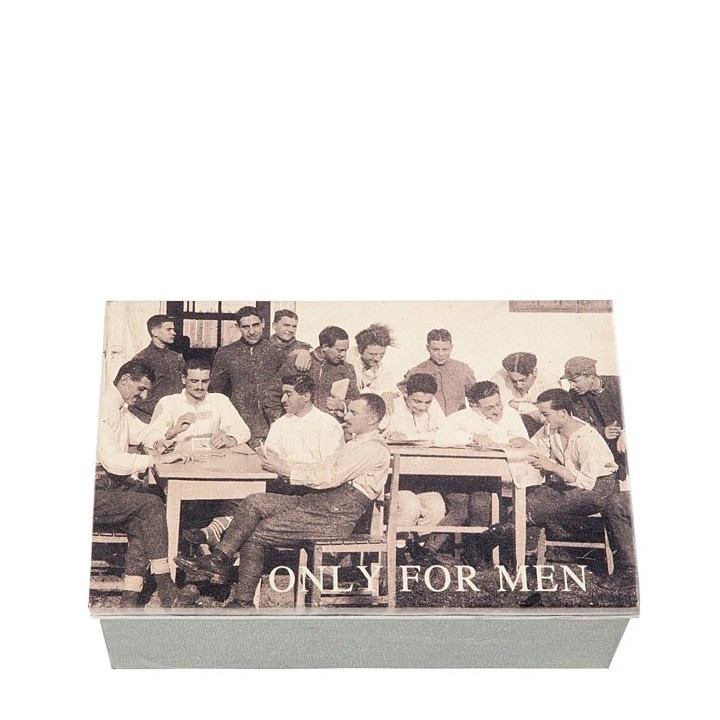 Boite en fer-blanc inscription seulement pour les hommes