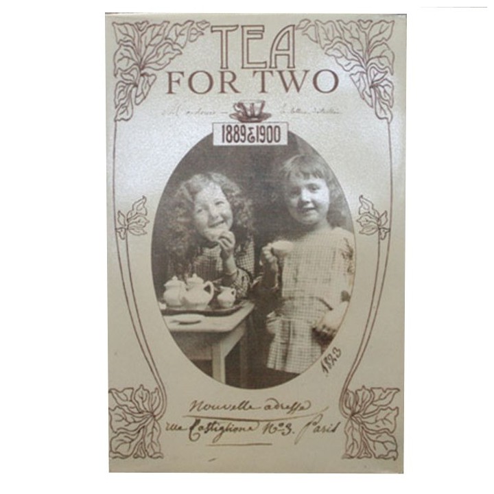 Tin box tea for 2 little girls 32x21 h12 cm