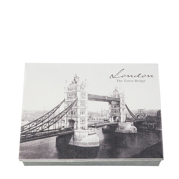 Tin box picture tower bridge and inscription london 24 x 32 x 7 cm