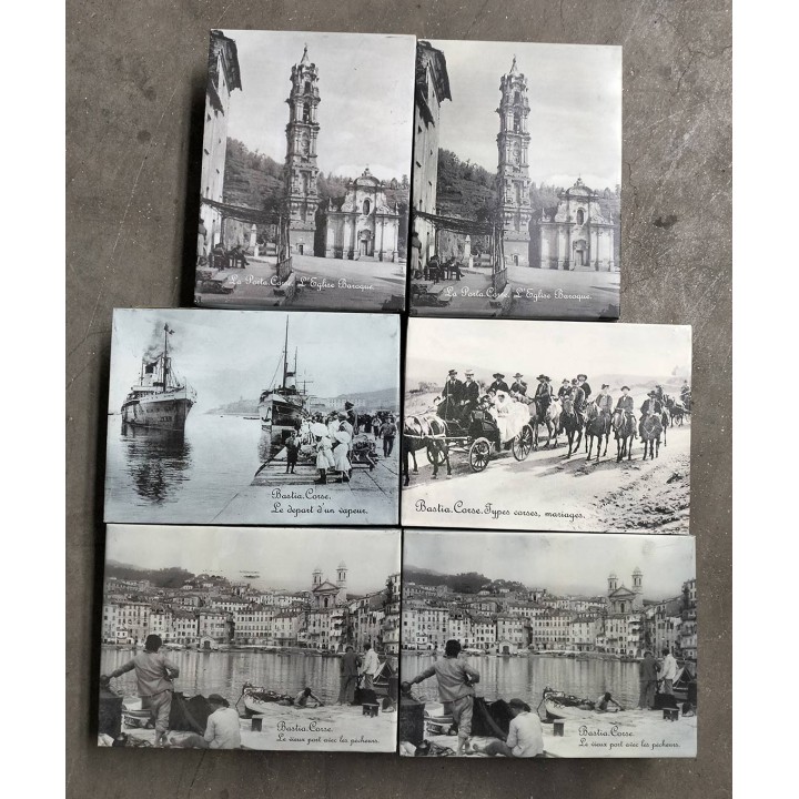 Set of 6 tin boxes with photos of corsica mix 24 x 32 cm