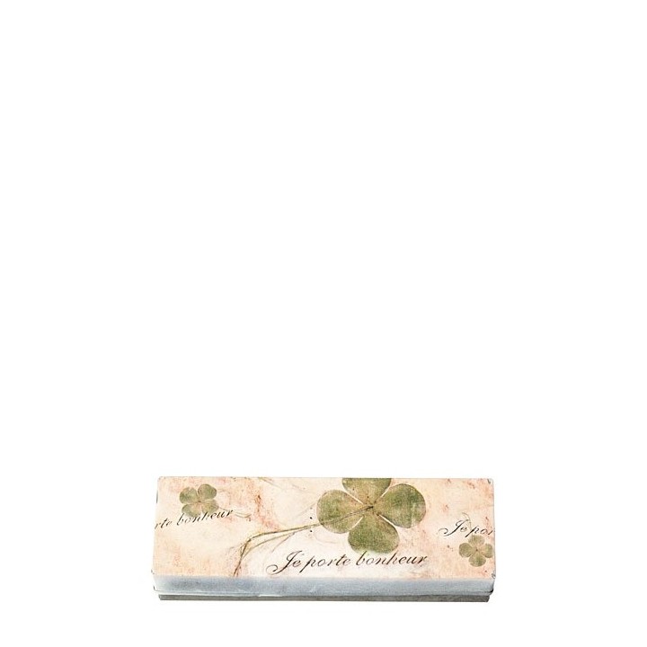 Boite en fer-blanc trefle a 4 feuille et inscription