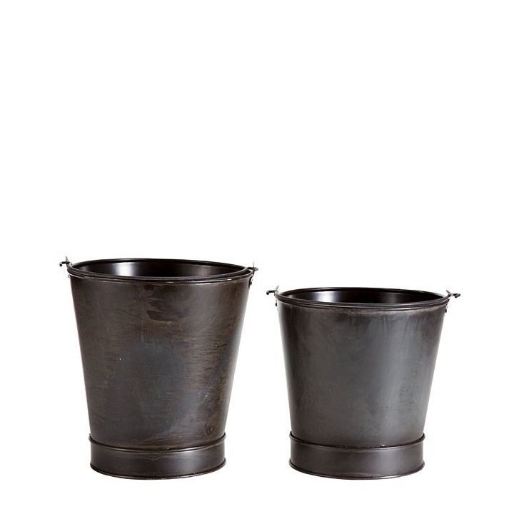 Set 2 black iron buckets d24 h23 cm