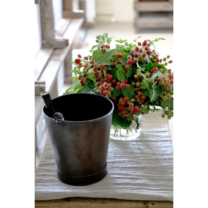 Set 2 black iron buckets d24 h23 cm