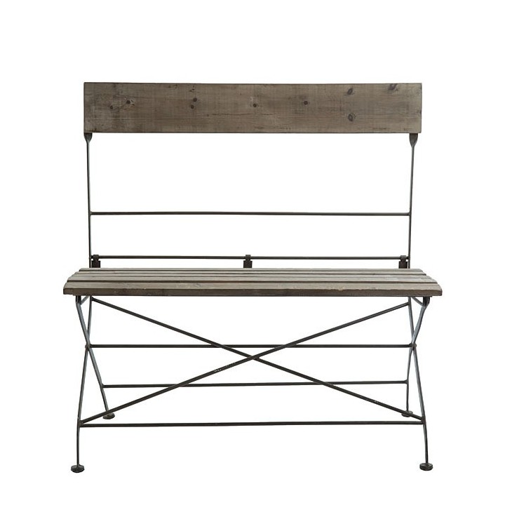 Banc bistrot pliable en bois et fer 90 x 43 h93 cm