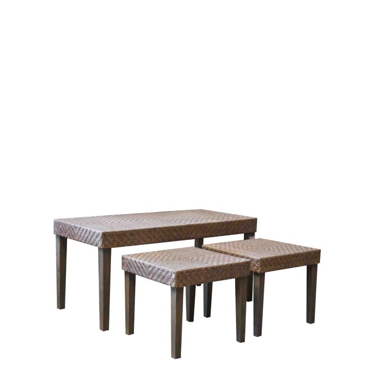 Set of 3 rattan shabby tables h48 h38