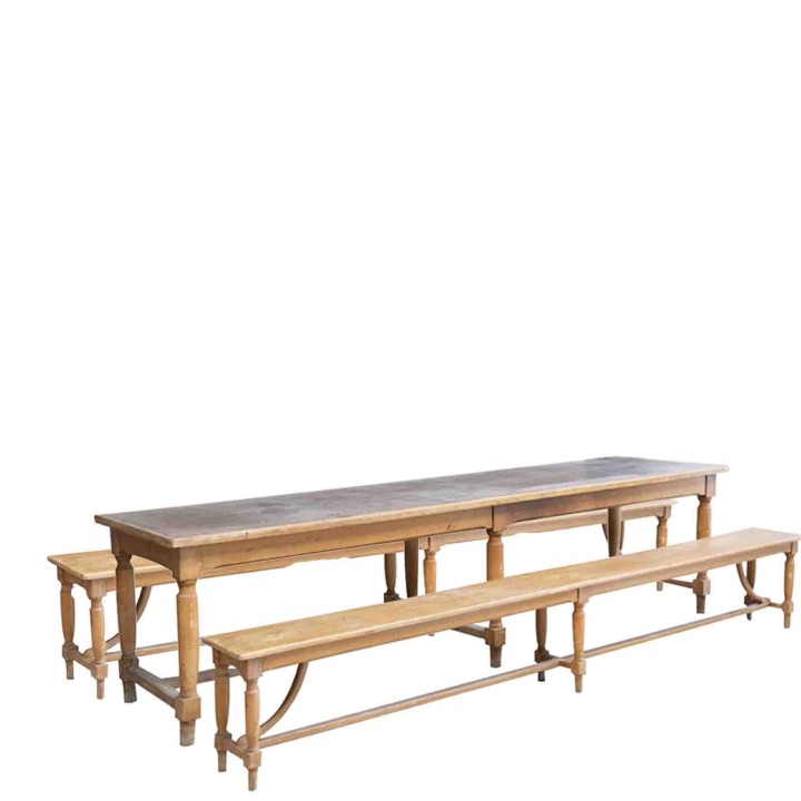 Tavolo con due panche antico panna 80 x 300 h78 cm
