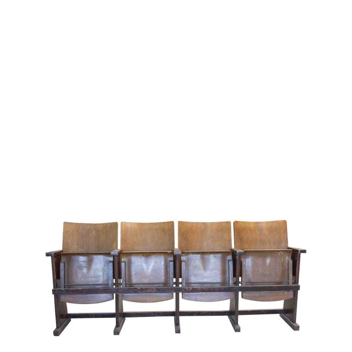 4 brown wooden cinema chairs 58 x 200 h88 cm