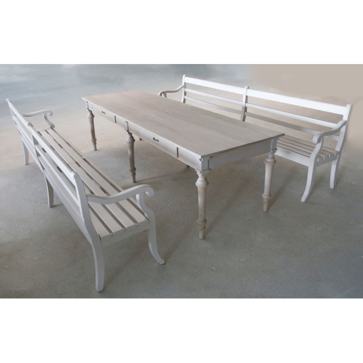 Tavolo legno antico + due panche 303*55 h46/94 cm 295 x 90 h81 cm