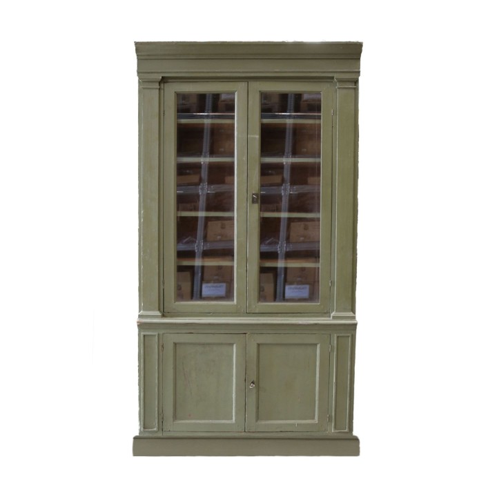 Vintage green wooden showcase with 4 doors 52 x 110 h240 cm