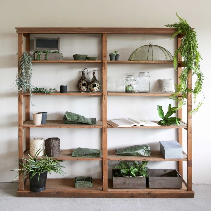5 shelves natural wood showcase  202 x 40 h192 cm