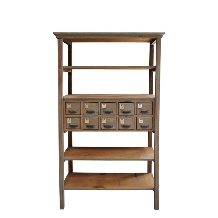 Vintage furniture with 10 drawers and 4 shelves 40x100 h184 cm
