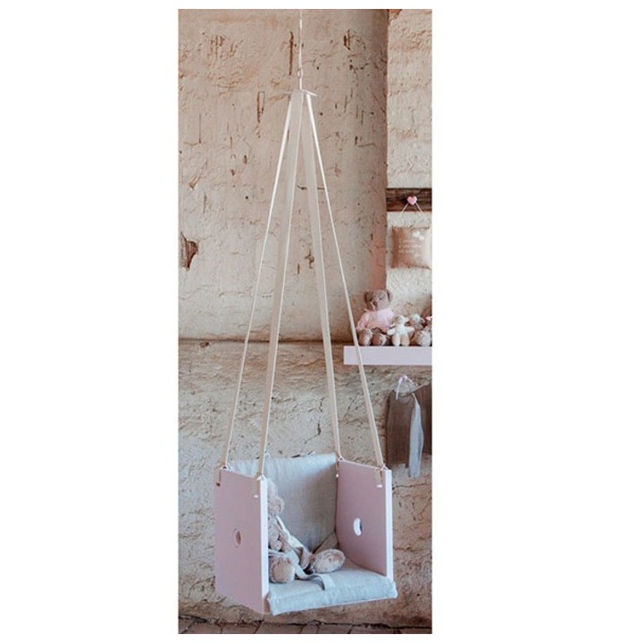 Culla-altalena vintage legno rosa con cuscino 35 x 35 h38 cm