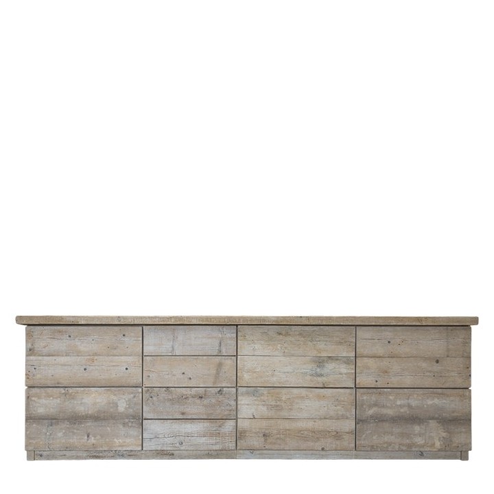 Meuble en bois brut avec 10 tiroirs 286 x 63 h90 cm