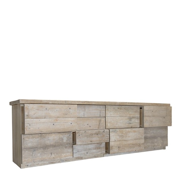 Meuble en bois brut avec 10 tiroirs 286 x 63 h90 cm