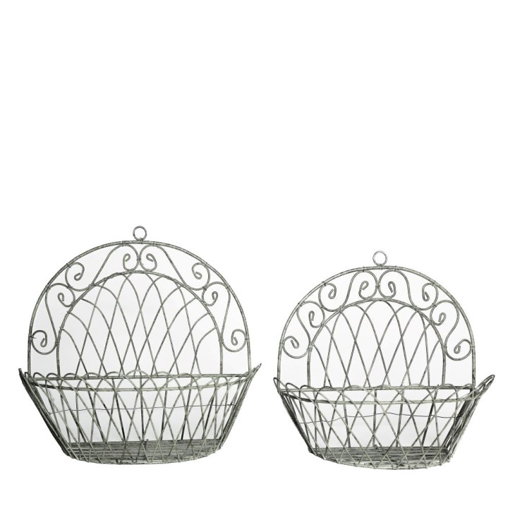 Set de 2 porte-pots en fer tisse couleur gris (2 tailles)