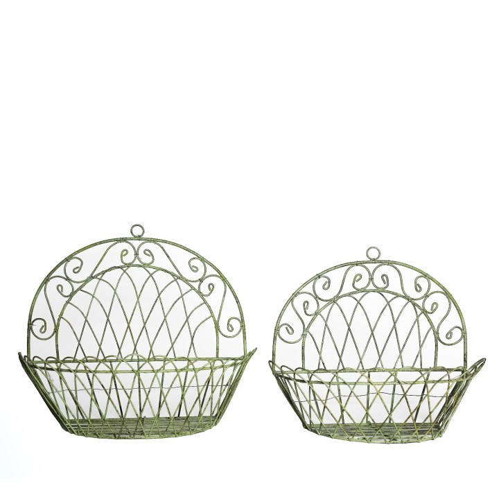 Set de 2 porte-pots en fer tisse couleur vert (2 tailles)