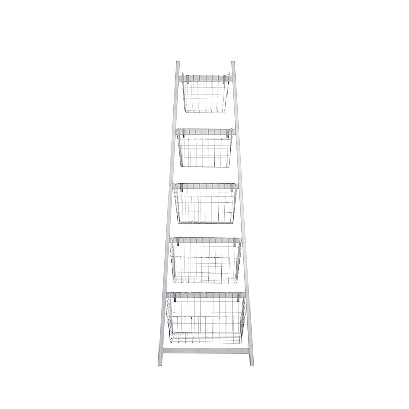 Scala in legno bianco 5 cesti ferro bianchi h187 cm