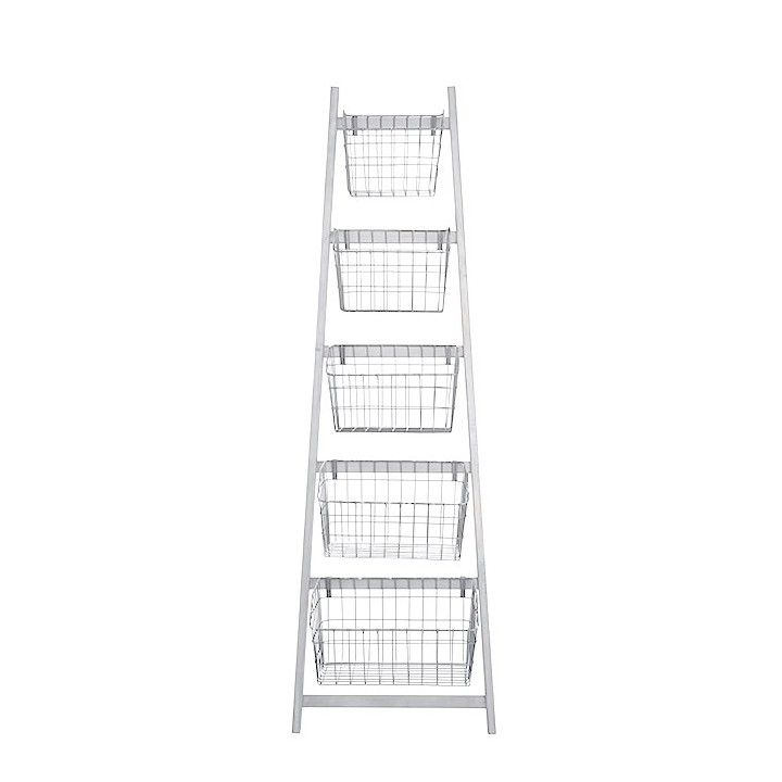 Scala in legno bianco 5 cesti ferro bianchi h187 cm
