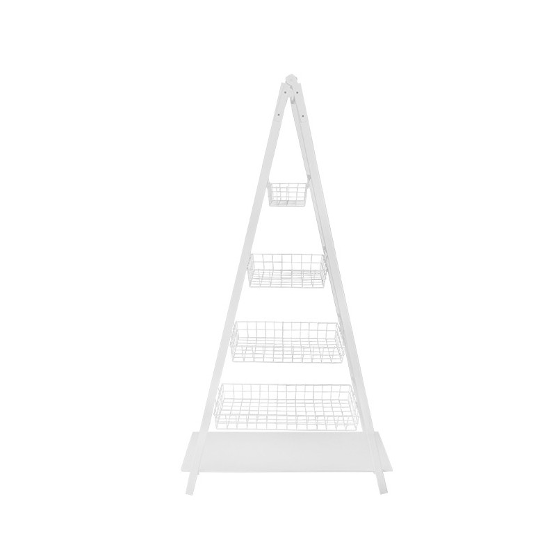 White wooden tree ladder with 4 white iron baskets 100 x 41 h188 cm