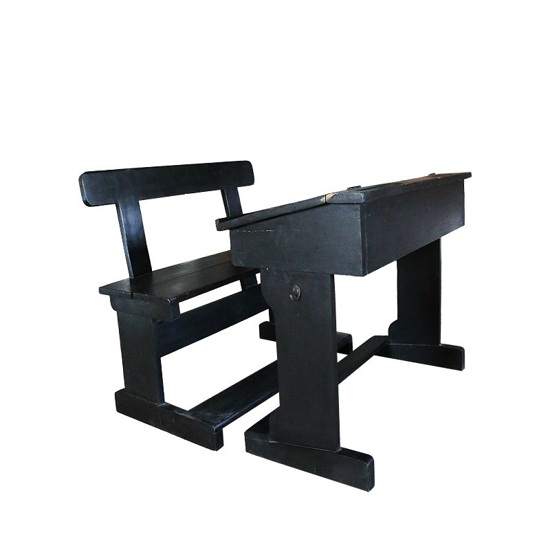 Shabby dark school desk+bench 37x80 h64 cm