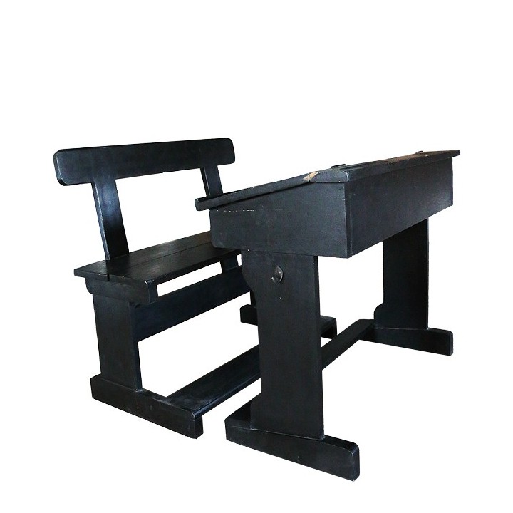 Banco con panca scuola vintage legno scuro 80 cm
