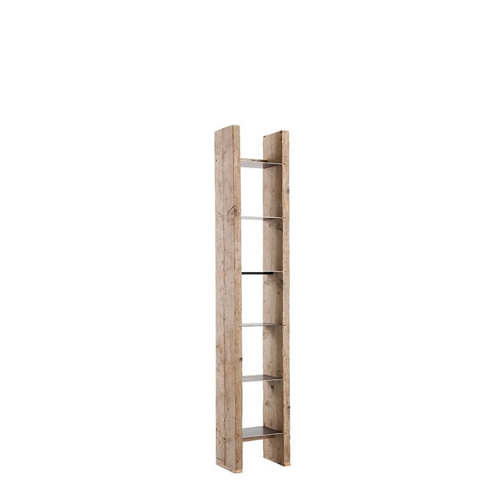 Bibliotheque en bois brut d'acier avec etageres 38 x 25 h200 cm
