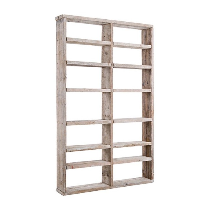 Raw plank shelf with 14 compartments 130 x 24 h200 cm