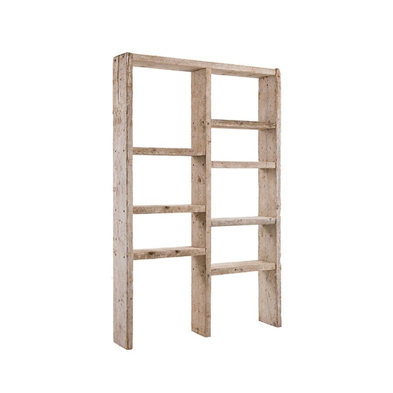 Etagere en bois brut avec 9 compartiments 130 x 24 h210 cm