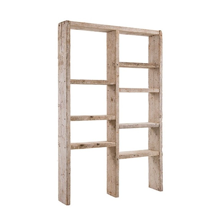 Raw plank shelf with 9 compartments 130 x 24 h210 cm