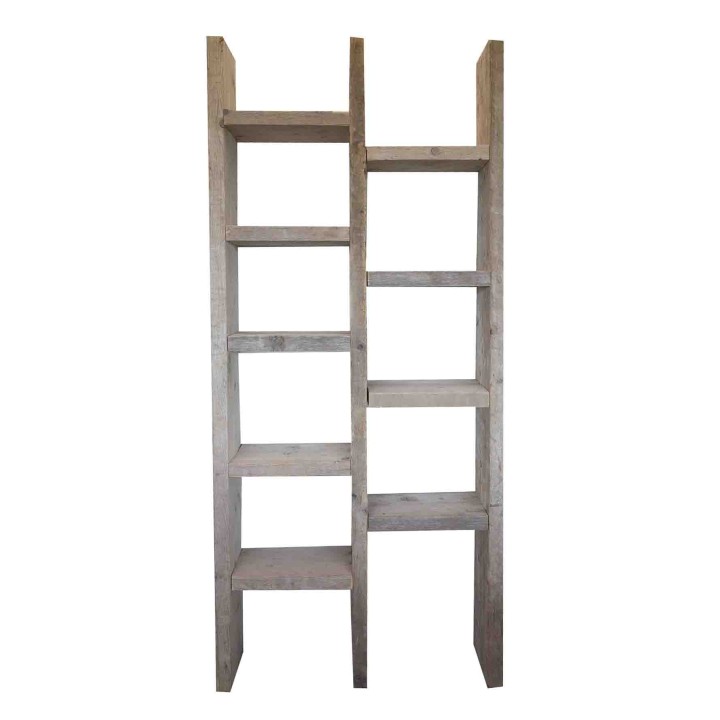 Etagere en bois brut avec 9 compartiments 84 x 24 h200 cm