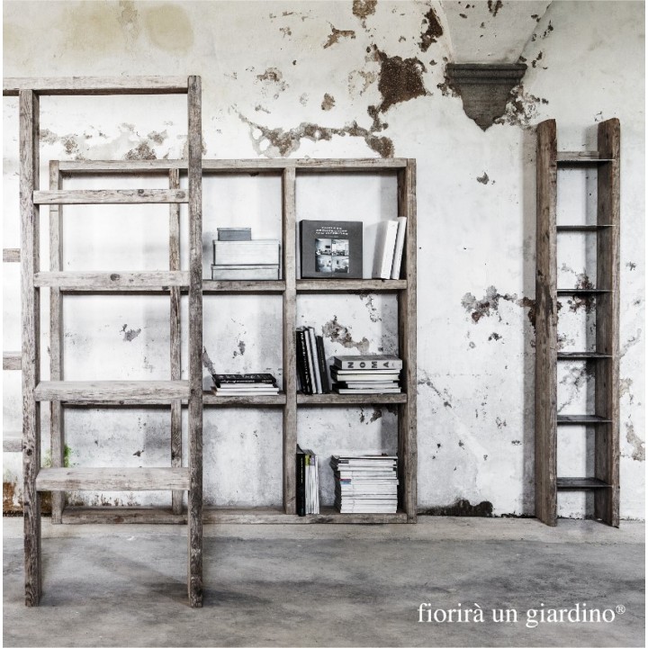 Etagere en bois brut avec 9 compartiments 180 x 24 h180 cm