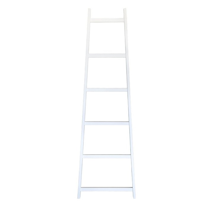 Expositive white wooden ladder 6 rungs 59.5 x 5.6 h200 cm